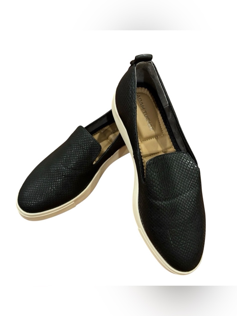 Adam Tucker Women’s Black Textured Slip-On Loafers, Size 6M